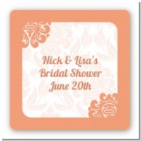 Orange Damask - Square Personalized Bridal Shower Sticker Labels