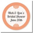 Orange Damask - Round Personalized Bridal Shower Sticker Labels thumbnail