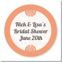 Orange Damask - Round Personalized Bridal Shower Sticker Labels