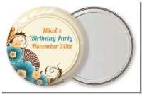 Orange & Blue Floral - Personalized Birthday Party Pocket Mirror Favors