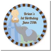 Our Little Boy Peanut's First - Round Personalized Birthday Party Sticker Labels
