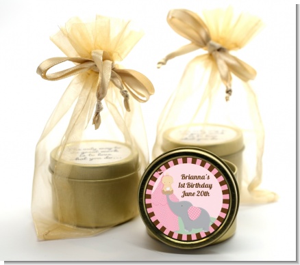 Our Little Girl Peanut's First - Birthday Party Gold Tin Candle Favors