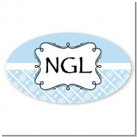 Modern Thatch Light Blue - Personalized Everyday Party Oval Sticker/Labels