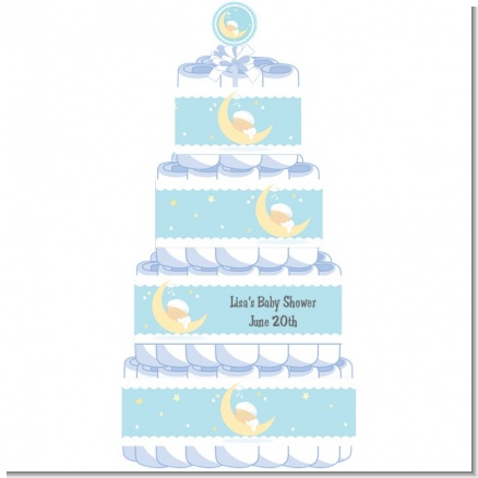 Over The Moon Boy - Personalized Baby Shower Diaper Cake 4 Tier