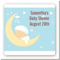 Over The Moon Boy - Square Personalized Baby Shower Sticker Labels