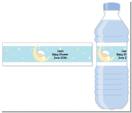 Over The Moon Boy - Personalized Baby Shower Water Bottle Labels