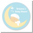 Over The Moon Boy - Round Personalized Baby Shower Sticker Labels thumbnail