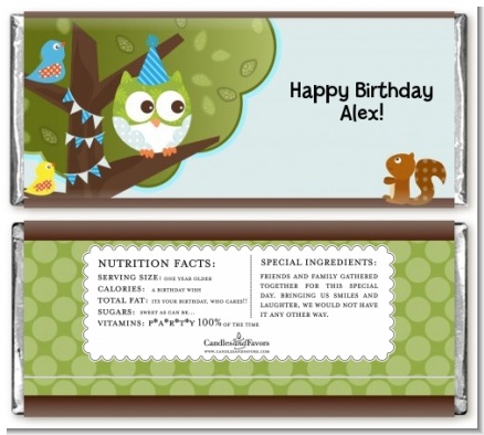 Owl Birthday Boy - Personalized Birthday Party Candy Bar Wrappers