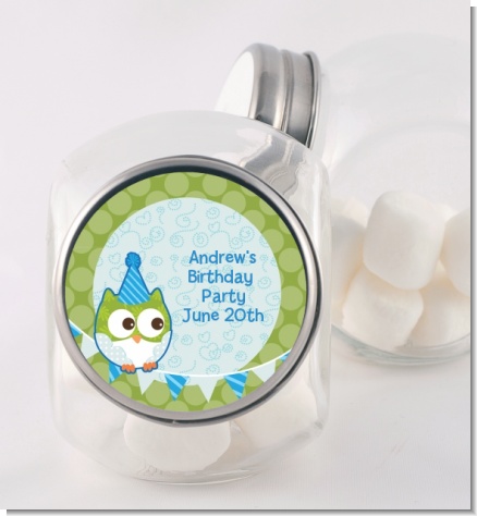 Owl Birthday Boy - Personalized Birthday Party Candy Jar