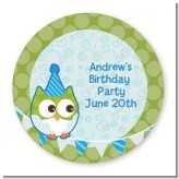 Owl Birthday Boy - Round Personalized Birthday Party Sticker Labels