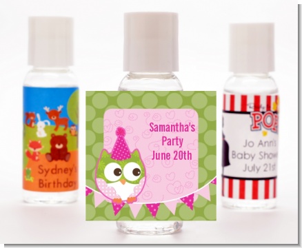 Owl Birthday Girl - Personalized Birthday Party Hand Sanitizers Favors