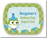 Owl Birthday Boy - Personalized Birthday Party Rounded Corner Stickers