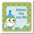 Owl Birthday Boy - Square Personalized Birthday Party Sticker Labels thumbnail