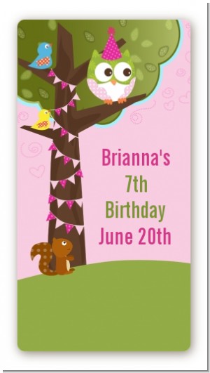 Owl Birthday Girl - Custom Rectangle Birthday Party Sticker/Labels