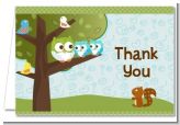 Owl - Look Whooo's Having Twin Boys - Baby Shower Thank You Cards