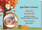 Owl - Fall Theme or Halloween - Birth Announcement Photo Card