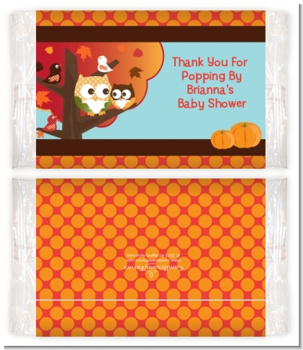 Owl - Fall Theme or Halloween - Personalized Popcorn Wrapper Baby Shower Favors