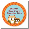 Owl - Fall Theme or Halloween - Round Personalized Baby Shower Sticker Labels thumbnail