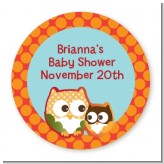 Owl - Fall Theme or Halloween - Round Personalized Baby Shower Sticker Labels