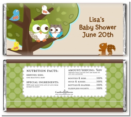 Owl - Look Whooo's Having A Baby - Personalized Baby Shower Candy Bar Wrappers