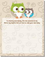 Owl - Look Whooo's Having A Baby - Baby Shower Notes of Advice