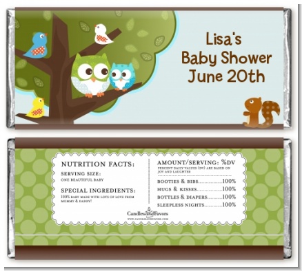 Owl - Look Whooo's Having A Boy - Personalized Baby Shower Candy Bar Wrappers