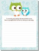 Owl - Look Whooo's Having A Boy - Baby Shower Notes of Advice