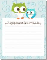 Owl - Look Whooo's Having A Boy - Baby Shower Notes of Advice