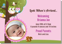 Owl - Look Whooo's Having A Girl - Birth Announcement Photo Card
