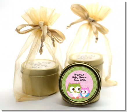Owl - Look Whooo's Having A Girl - Baby Shower Gold Tin Candle Favors