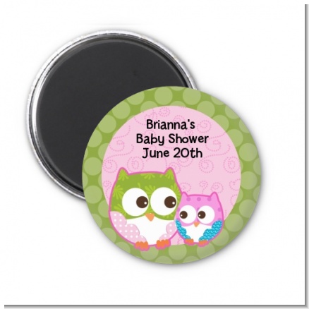 Owl - Look Whooo's Having A Girl - Personalized Baby Shower Magnet Favors