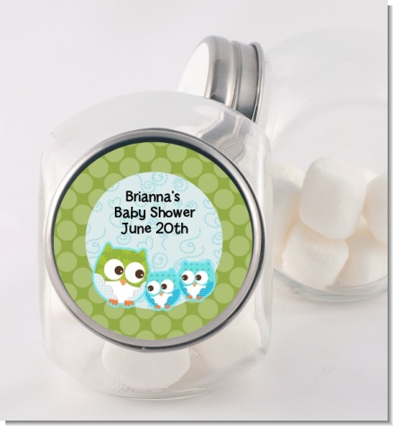 Owl - Look Whooo's Having Twin Boys - Personalized Baby Shower Candy Jar
