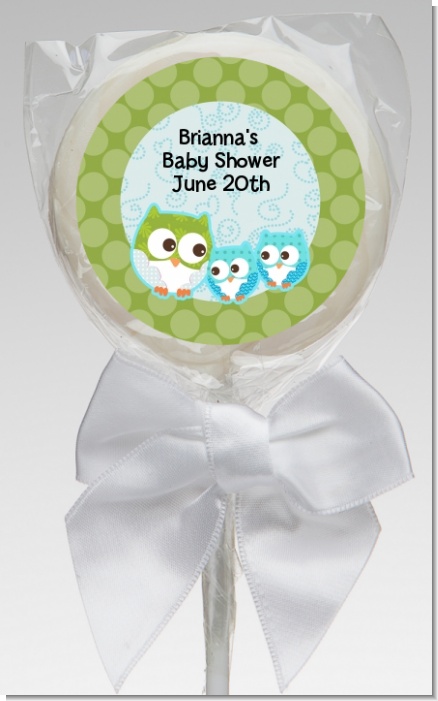 Owl - Look Whooo's Having Twin Boys - Personalized Baby Shower Lollipop Favors