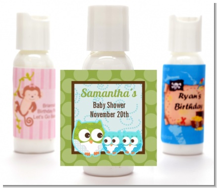 Owl - Look Whooo's Having Twin Boys - Personalized Baby Shower Lotion Favors