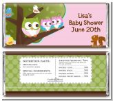 Owl - Look Whooo's Having Twin Girls - Personalized Baby Shower Candy Bar Wrappers