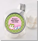 Owl - Look Whooo's Having Twin Girls - Personalized Baby Shower Candy Jar