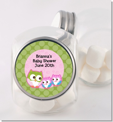 Owl - Look Whooo's Having Twin Girls - Personalized Baby Shower Candy Jar