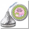 Owl - Look Whooo's Having Twin Girls - Hershey Kiss Baby Shower Sticker Labels thumbnail