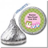 Owl - Look Whooo's Having Twin Girls - Hershey Kiss Baby Shower Sticker Labels