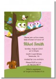 Owl - Look Whooo's Having Twin Girls - Baby Shower Petite Invitations