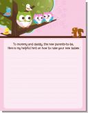 Owl - Look Whooo's Having Twin Girls - Baby Shower Notes of Advice