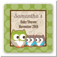 Owl - Look Whooo's Having Twins - Square Personalized Baby Shower Sticker Labels