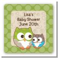 Owl - Look Whooo's Having A Baby - Square Personalized Baby Shower Sticker Labels thumbnail
