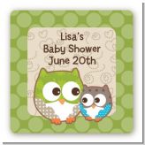 Owl - Look Whooo's Having A Baby - Square Personalized Baby Shower Sticker Labels