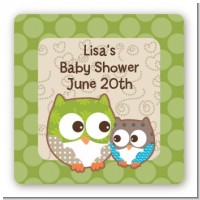 Owl - Look Whooo's Having A Baby - Square Personalized Baby Shower Sticker Labels