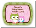 Owl - Look Whooo's Having A Girl - Personalized Baby Shower Rounded Corner Stickers thumbnail