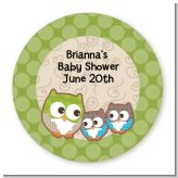 Owl - Look Whooo's Having Twins - Round Personalized Baby Shower Sticker Labels