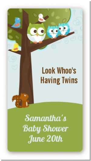 Owl - Look Whooo's Having Twin Boys - Custom Rectangle Baby Shower Sticker/Labels