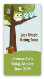 Owl - Look Whooo's Having Twin Boys - Custom Rectangle Baby Shower Sticker/Labels