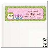 Owl - Look Whooo's Having Twin Girls - Baby Shower Return Address Labels